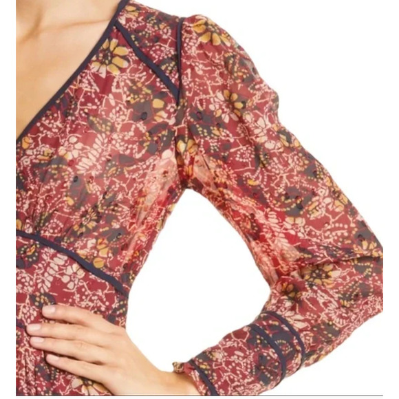 ba&sh NWT Gigi Long Sleeve Floral Midi Boho Smocked Floral Dress 1 / US 4 Small - Picture 3 of 14